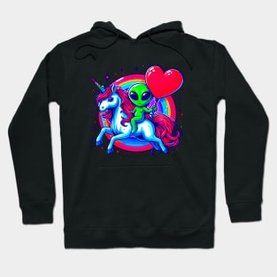 Funny Valentine Day Believer Ufo Alien Riding Unicorn Hoodie